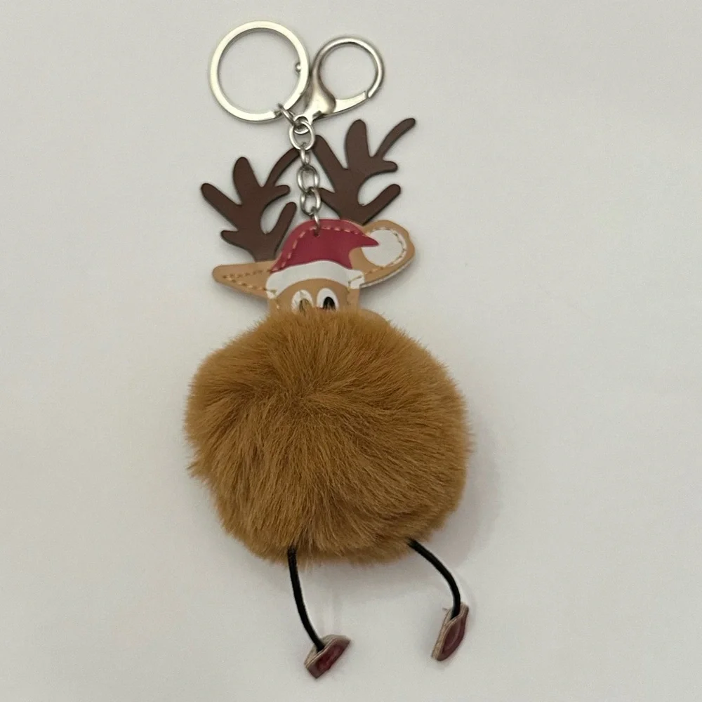 Reindeer Pom Pom Faux Fur Keychain Bag Charm